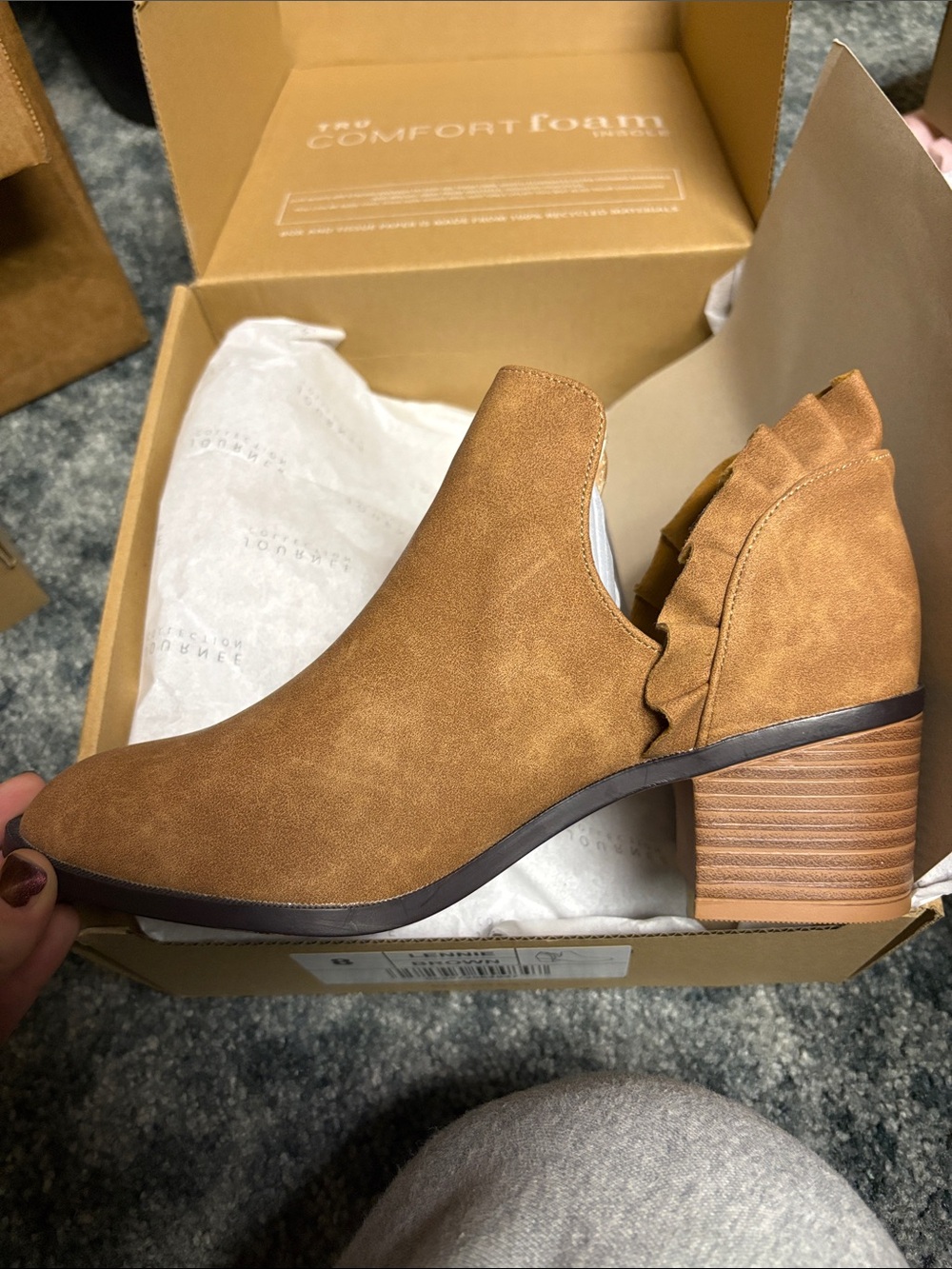 Journee Collection Tan Ruffle Suede-Look Ankle Booties